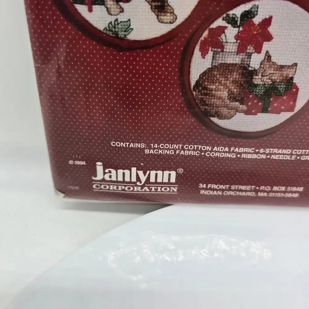 Vintage 1994 Janlynn Christmas Cats Ornaments Cross Stitch Kit #125-91 Catlover